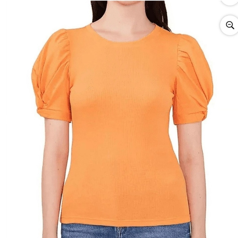 VINCE CAMUTO Ribbed Short Puff Sleeve Top XL Orange